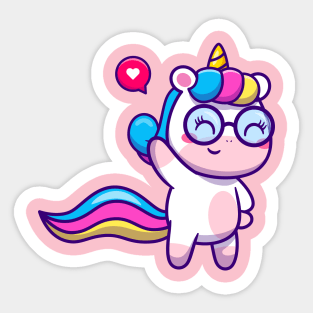 Cute Unicorn Waving Hand Cartoon Sticker